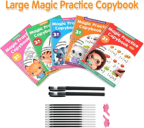 Miniatura 3 de Helsort Cuaderno de práctica grande con ranuras mágicas para niños, libro de trabajo de escritura a mano con ranurado reutilizable, aprende a