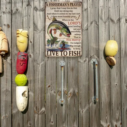 Miniatura 6 de SUPERDANT Letreros de lata de pesca vintage con texto en inglés «Live to Fish» de metal «A Fisherman's Signs», cartel divertido para pared, arte