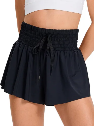 Blaosn Pantalones cortos deportivos fluidos para mujer, entrenamiento, correr, gimnasio, yoga, falda pantalón de cintura alta, falda de sudor, ropa