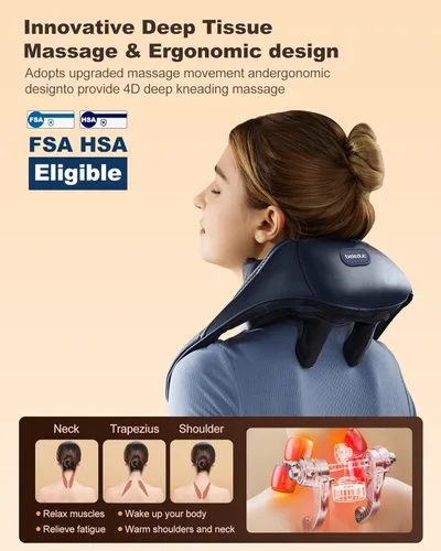 Miniatura 2 de Beleduc Masajeador de cuello y hombros con calor relajante, apto para FSA, masajeador de espalda de cuello inalámbrico, masaje Shiatsu 4D mejorado