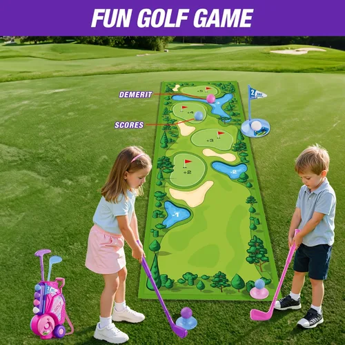 Miniatura 3 de HYES Juego de Golf para Niños Pequeños de 2-4 Años, Club de Golf para Niños con 8 Pelotas, 4 Palos de Plástico, Tapete de Putting, Marcador, Bolsa