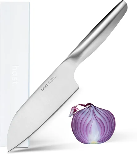 HAST Cuchillo Santoku de 6 pulgadas, cuchillo de chef japonés ultraafilado, acero en polvo avanzado, ligero, mango ergonómico, diseño minimalista