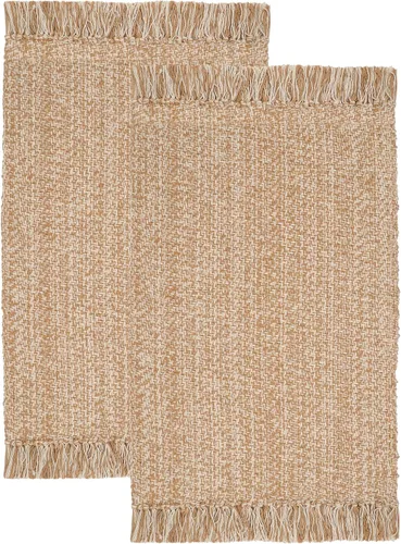 Miniatura 16 de COTTON CRAFT Alfombra tejida de área, paquete de 2 alfombras de algodón con textura jacquard, alfombra rústica bohemia con flecos, lavable a