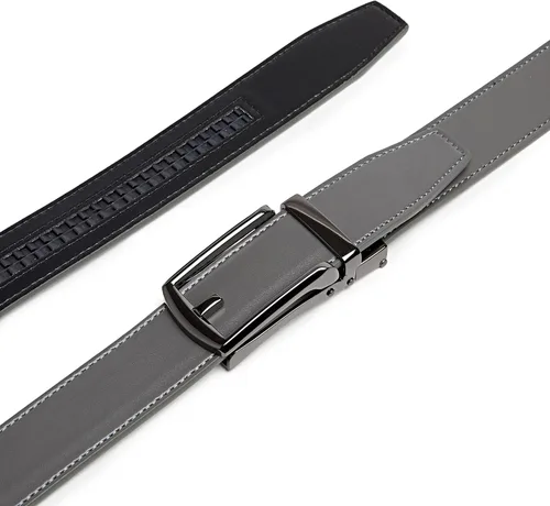 Miniatura 3 de Cinturón de trinquete de cuero genuino para hombre, cinturón ajustable con hebilla negra o plateada, vestido e informal