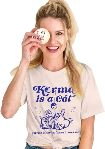 Miniatura 3 de SFHFY Karma is Cat Camisas para mujer, camisa para amantes de los gatos, letras vintage, concierto, verano, fanáticos de la música country, camiseta