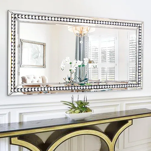 Miniatura 10 de Espejo decorativo de pared con marco de cristal y vidrio, espejo de pared grande de 28 x 40 pulgadas para decoración elegante de sala de estar
