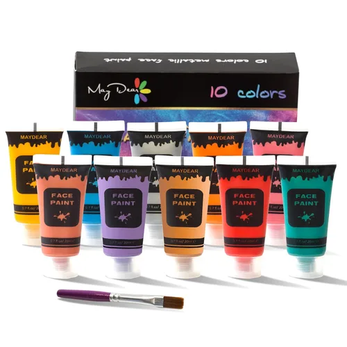 Maydear Juego de pintura facial y corporal de 10 colores, pintura líquida no tóxica segura para adultos y niños, Halloween, cosplay, perla, 0.7