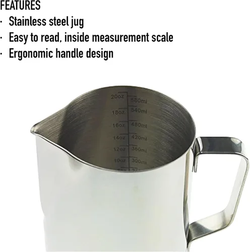 Miniatura 4 de Jarra de leche barista de 20 onzas para máquina de café, jarra de espuma de leche, vaporizador de metal, ideal para vaporizar leche de acero