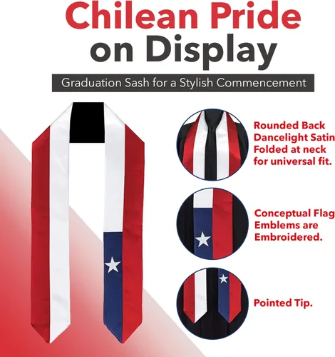 Miniatura 4 de Vision Wear - Fajaestola de graduación de América del Sur - Lujoso símbolo cultural - Abraza tu herencia - Banda de orgullo y honor, Chile Flag
