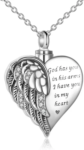 Miniatura 33 de YFN Collares de urna para cenizas, de plata de ley, alas de ángel de la guarda, collares de urna para cenizas, cremación de mascotas, joyería