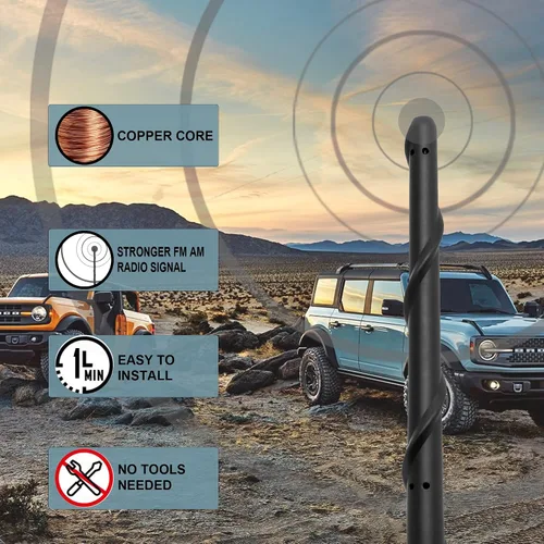 Miniatura 8 de VOFONO Antena de 7 pulgadas compatible con Ford Bronco 2021-2024, F-150 2009-2025, accesorios Ford Bronco F150, reemplazo de antena corta F150