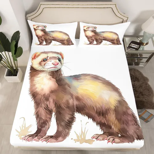 Miniatura 2 de Erosebridal Juego de sábanas de hurón tamaño individual para niños, sábana bajera ajustable de hurón de dibujos animados para niños, bonitas sábanas