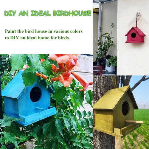 Miniatura 3 de Casas de pájaros para exteriores, casas de pájaros azules para exteriores, colgante de madera, nido de pájaro pintado a mano, decoración de jardín