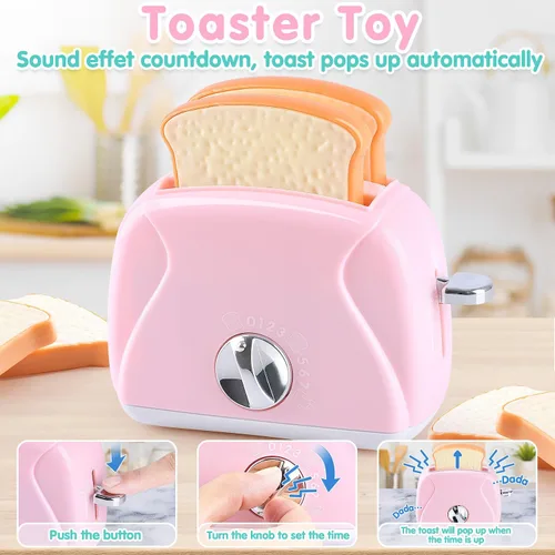 Miniatura 5 de Juguetes de electrodomésticos de cocina de PLAY - Juego de accesorios de cocina para niños, juguetes de juego de simulación con cafetera