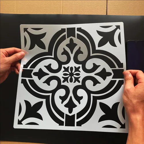 Miniatura 2 de 4 plantillas de azulejos reutilizables de 12 x 12 pulgadas, estilo mandala, plantillas de pared para decoración del hogar
