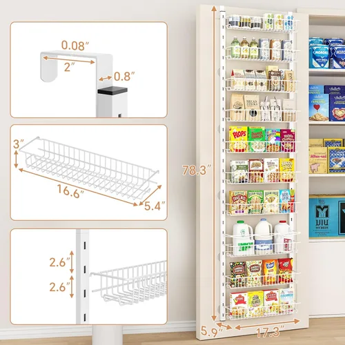 Miniatura 3 de MIAOLI Organizador de despensa sobre la puerta, estantes de gabinete con estante de especias ajustable de 10 niveles, organizador de condimentos