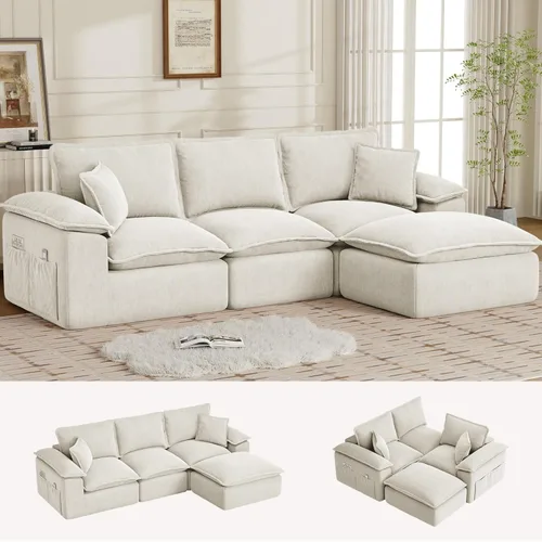 Korser Sofás seccionales de 108 pulgadas para sala de estar, sofá modular sin hueso con asiento profundo y cojín esponjoso, acogedor sofá acolchado