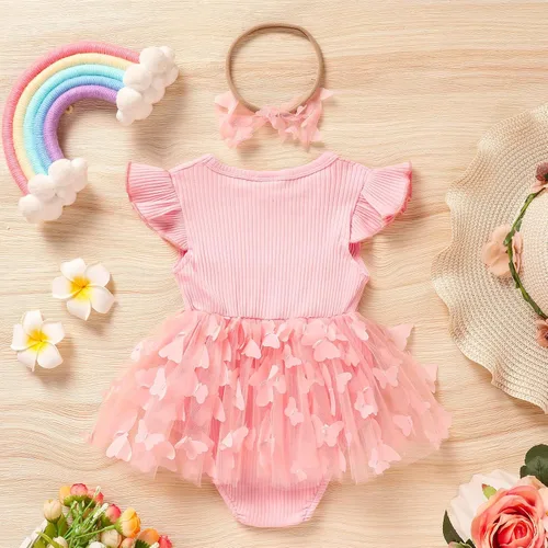 Miniatura 30 de GRNSHTS Traje de bebé niña 1er cumpleaños traje acanalado tul mameluco princesa pastel Smash sesión de fotos ropa + diadema