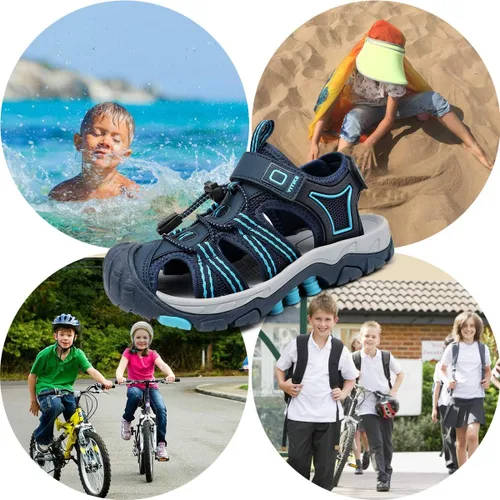 Miniatura 7 de JMFCHI FASHION Sandalias deportivas para niños, sandalias para exteriores, senderismo, atléticas, puntera cerrada, sandalias de playa para niñas