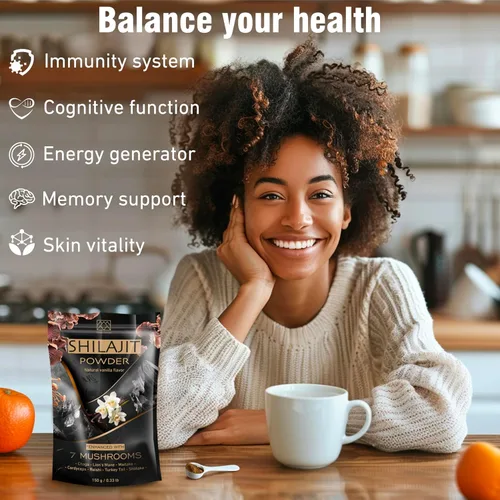 Miniatura 2 de Gold Shilajit Polvo y 7 complejo de hongos – Energía, enfoque y apoyo cerebral – Melena de león, Chaga, Reishi, Cordyceps, cola de pavo – Sabor a