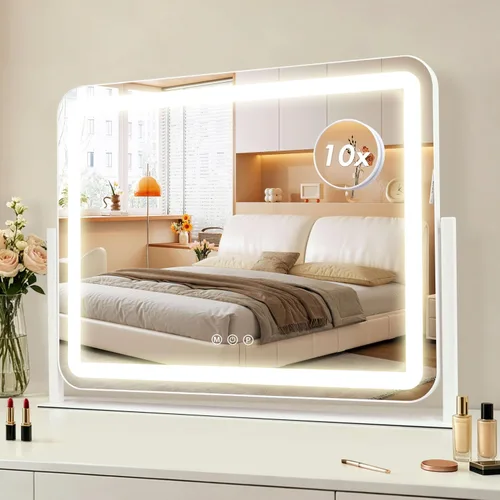 Miniatura 12 de Espejo de tocador con luces, espejo de maquillaje LED de 13.1 x 16.7 pulgadas, espejo de maquillaje iluminado con luces, control táctil inteligente