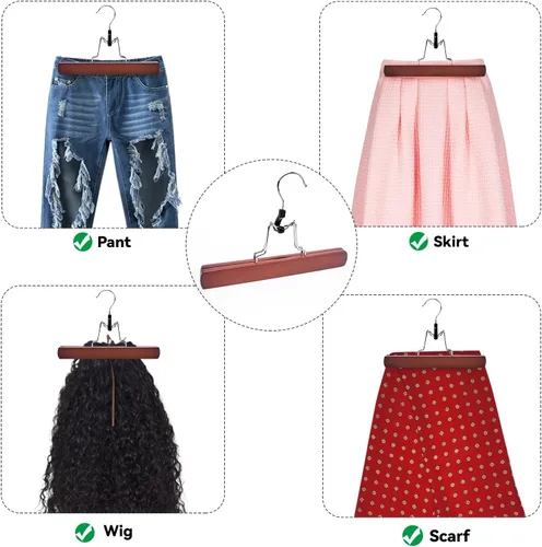Miniatura 6 de Nature Smile Perchas antideslizantes de madera para faldas y pantalones, acabado liso, de madera maciza, para extensiones de cabello
