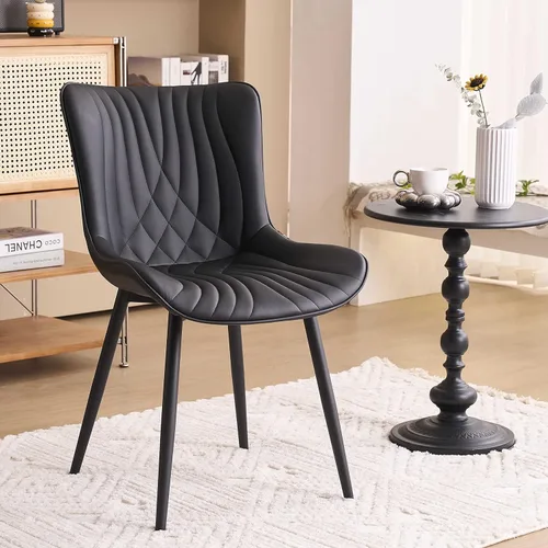 Miniatura 12 de YOUTASTE Juego de 2 sillas de comedor color crema, sillas de cocina modernas y cómodas de mediados de siglo, piel sintética tapizada, patas de metal