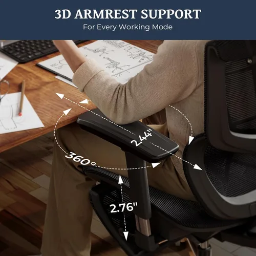 Miniatura 7 de Lumbar Support Office Chair - 330lb Big & Tall Ergonomic Office Chair with Dynamic Lumbar - Forward Tilt Seat - Adjustable Headrest & Arms