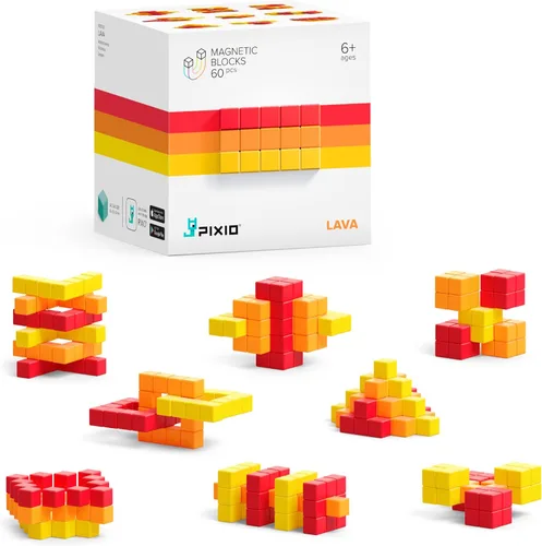 PIXIO Lava - Juguete de construcción de bloques magnéticos pequeños en el estilo de arte de píxeles con aplicación gratuita, cubos de plástico de
