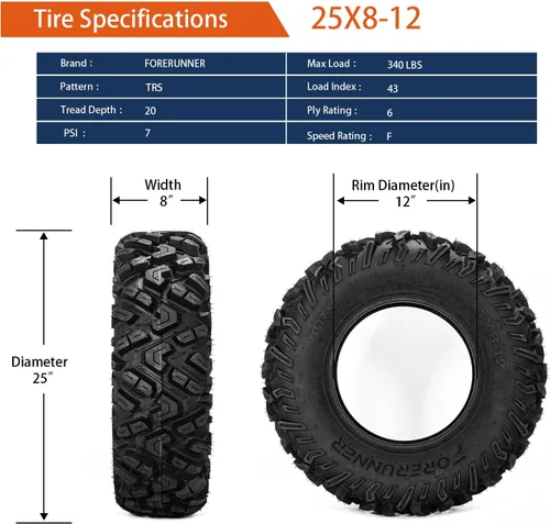 Miniatura 3 de FORERUNNER - Neumáticos ATV 25x8-12, todo terreno, 6PR 25x8x12, ATV, UTV, Trail Mud Sand Off-Road (paquete de 2, sin cámara) FORERUNNER 6PR