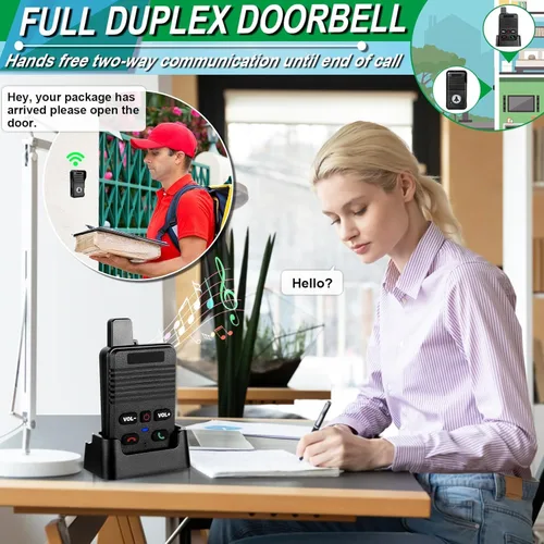 Miniatura 5 de Timbre de puerta inalámbrico, timbre inalámbrico de largo alcance dúplex completo, timbre de comunicación de 2 vías, 8 niveles de volumen, 4 timbres