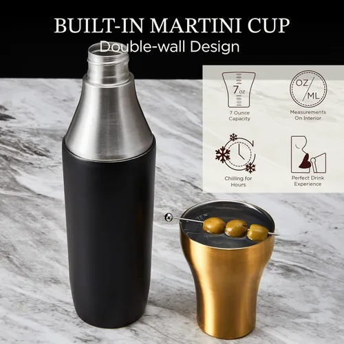 Miniatura 2 de Kitessensu Coctelera Híbrida de Cócteles Coctelera de Martini de Acero Inoxidable con Aislamiento al Vacío con Copa de Martini de Doble Pared