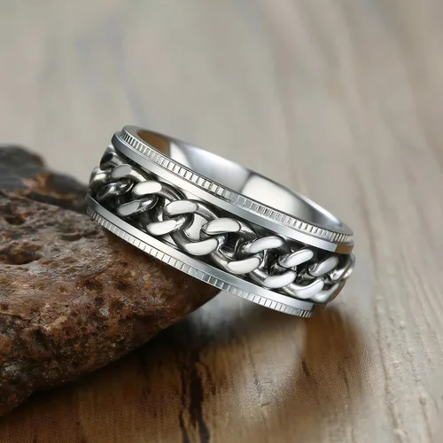 Miniatura 4 de Anillo giratorio para la ansiedad para hombre, 0.315 in, acero inoxidable, rotación de anillos de boda para hombres y mujeres, sin estrés, plateado