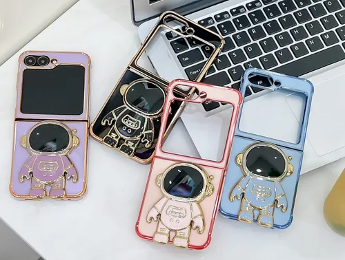 Miniatura 2 de Funda compatible con Samsung Galaxy Z Flip 5/Z Flip 6 con soporte, diseño de astronauta 3D de lujo para mujeres, funda protectora suave diseñada