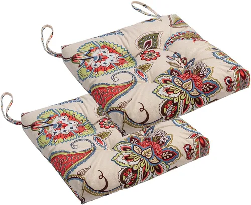 Miniatura 17 de Paquete de 2 cojines de mimbre para asiento de patio para exteriores e interiores con lazos, cojín para silla de comedor, 17 x 17 pulgadas