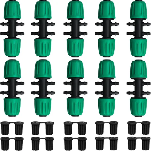 JAYEE Accesorios de riego por goteo, 10 piezas de bloqueo en T de púas para tubos de vinilo de 1/2 a 1/4 pulgadas, piezas de línea de goteo,