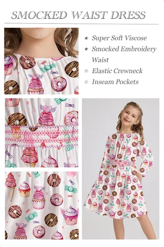 Miniatura 3 de Vestido floral con cintura fruncida para niñas, ropa de juego para la iglesia, vacaciones, vestido midi suave con bolsillos