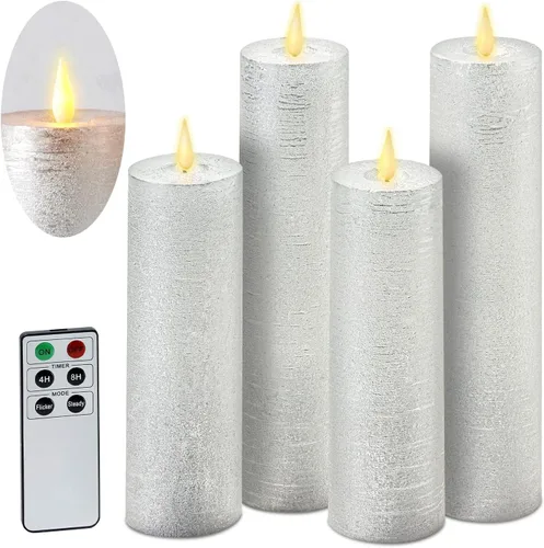Miniatura 5 de LampLust Velas parpadeantes sin llama, juego de 4 velas plateadas, funciona con pilas, velas románticas, ideales para decoración de propuestas