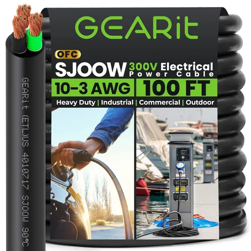 GEARit Cable de alimentación portátil 10/3 10 AWG (100 pies - 3 conductores) SJOOW 300V calibre 10 cable eléctrico para derivaciones de motor, luces