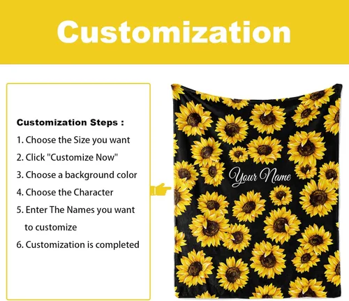 Miniatura 2 de Jekeno Regalos de girasol para mujeres, mamá, manta personalizada con girasol, manta personalizada con nombre, manta de franela personalizada