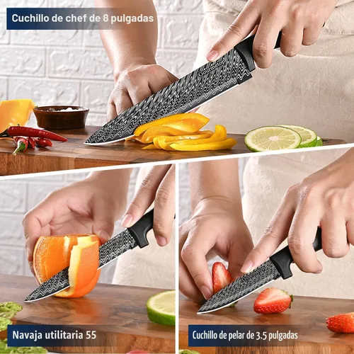 Miniatura 6 de Gourmetop Juego de cuchillos de cocina con funda 3 piezas, juego de cuchillos de chef negros para cocinar, cuchillos de cocina afilados con funda