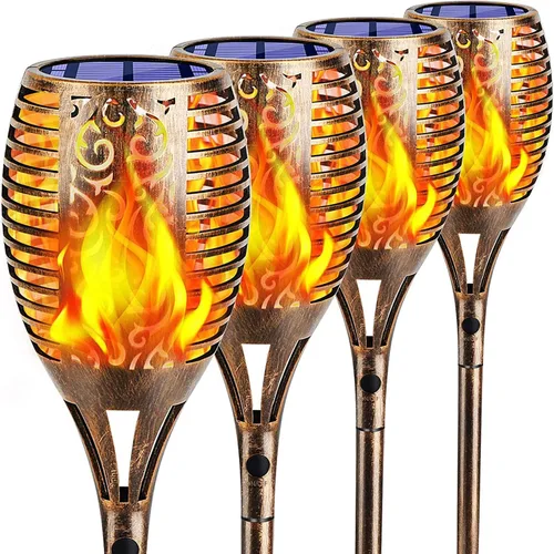 Miniatura 9 de TomCare Paquete de 8 luces solares para exteriores, llamas parpadeantes, antorcha, luces decorativas de jardín, iluminación impermeable para jardín