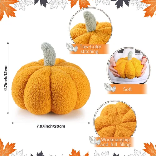 Miniatura 2 de 3 piezas de almohada de calabaza de Acción de Gracias, 7.87 pulgadas, 3D, calabaza, sofá, decoración del hogar para automóvil, dormitorio, sofá