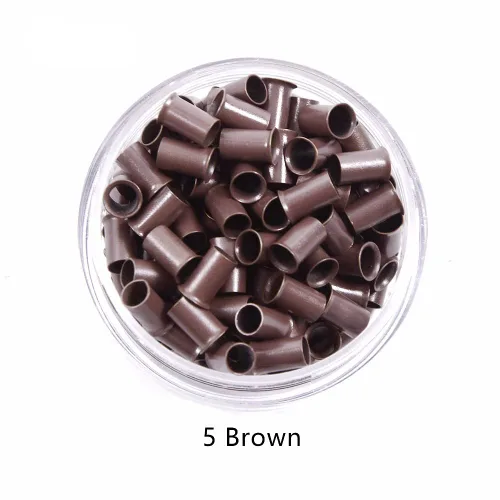 Miniatura 5 de 1000 piezas Flare Euro Lock - Tubos de cobre con micro anillos para extensiones de cabello humano con punta I de 0.134 x 0.118 x 0.236 in (marrón)