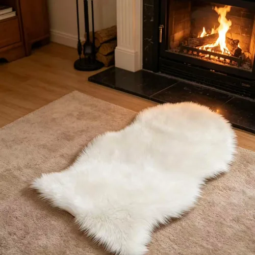 Miniatura 10 de Alfombra de piel sintética de 2 x 6 pies, color beige, lavable a máquina, súper suave, esponjosa, alfombra de piel de oveja mullida para dormitorio