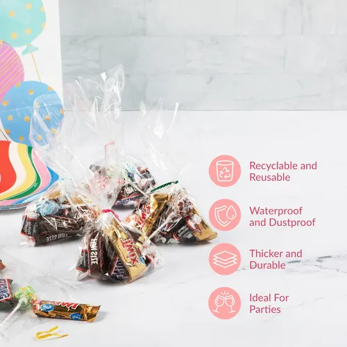 Miniatura 5 de Prestee, 200 bolsas de celofán transparente de plástico - 4x6 con lazos de 10 cm, bolsas para caramelos y galletas, bolsas de regalo con lazos