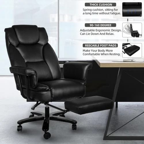 Miniatura 7 de Silla de oficina reclinable con reposapiés, sillas de escritorio de oficina en casa grandes y altas, 400 libras con respaldo alto, asiento ancho