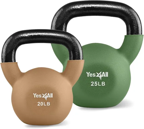Miniatura 21 de Yes4All Pesas rusas, pesas rusas de hierro fundido recubiertas de neopreno de 5-65 LB, asa de agarre ancho y fondo plano para balanceos, B. 10