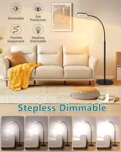 Miniatura 4 de Lupa rectangular 10X con luz y soporte, lámpara de pie flexible de 24 pulgadas de cuello de cisne 3 en 1, 5 modos de color regulable continuo, lupa
