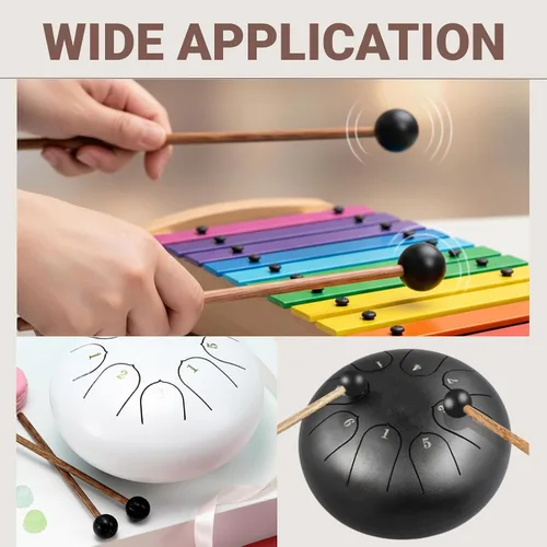 Miniatura 6 de 4 mazos de tambor de lengua de acero con cabezas de goma suave de 6.5 pulgadas, mazos suaves para principiantes y adultos, práctica y música curativa